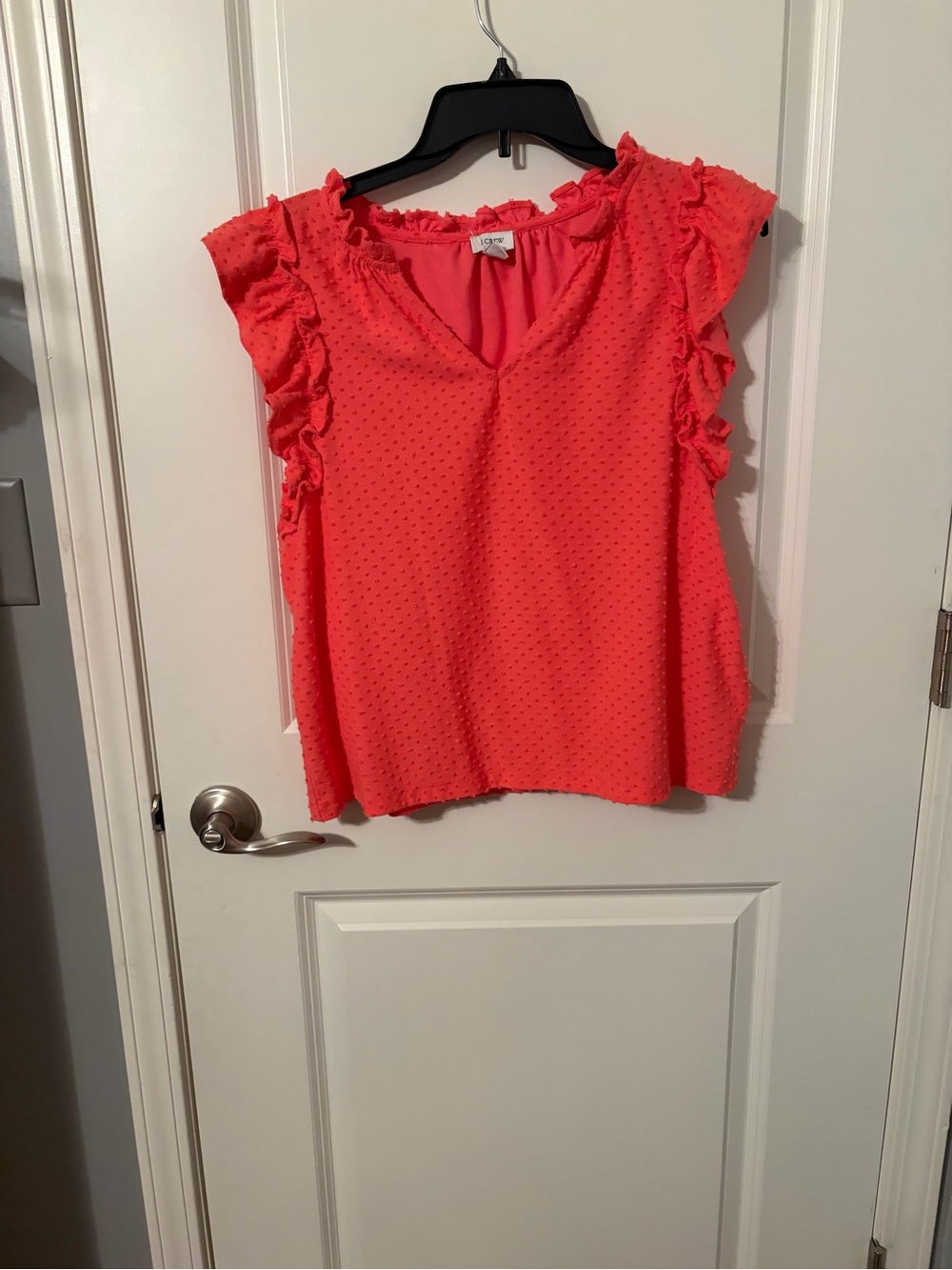 J. Crew Coral Ruffle Sleeve V-Neck Blouse